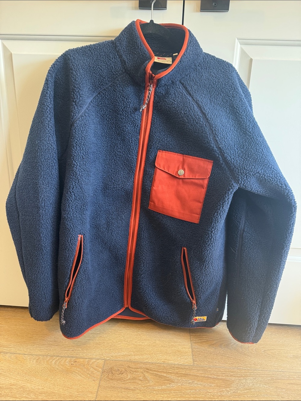 MENS FJALL RAVEN Navy Sherpa Zip-Up Jacket with Orange Accents